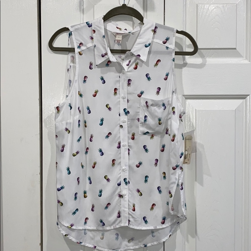 NWT Colorful Pineapple sleeveless blouse top Sz L - Picture 3 of 6